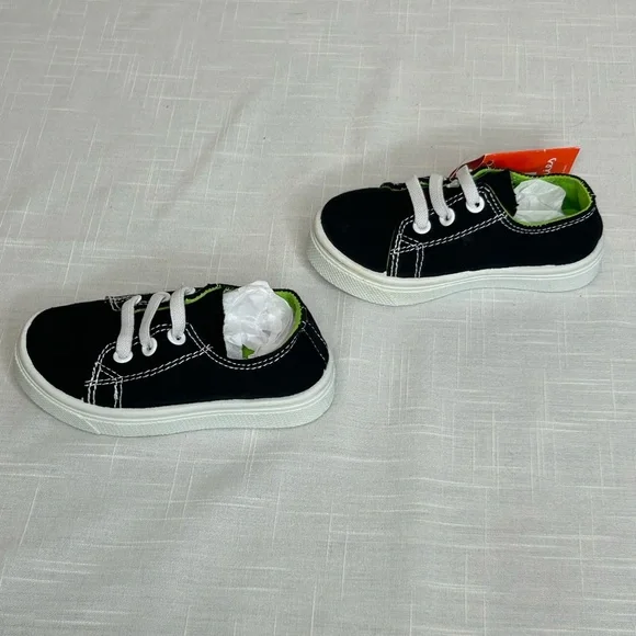 Oomphies NWT Toddlers Tennis Shoe Size 5 1/2” Length. Black with Neon Green - Picture 4 of 10